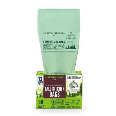 Nhập xưởng bán buôn bền vững 100% tinh bột ngô phân hủy sinh học tùy chỉnh in cao nhà bếp compostable thùng rác Liner túi cho phế liệu thực phẩm